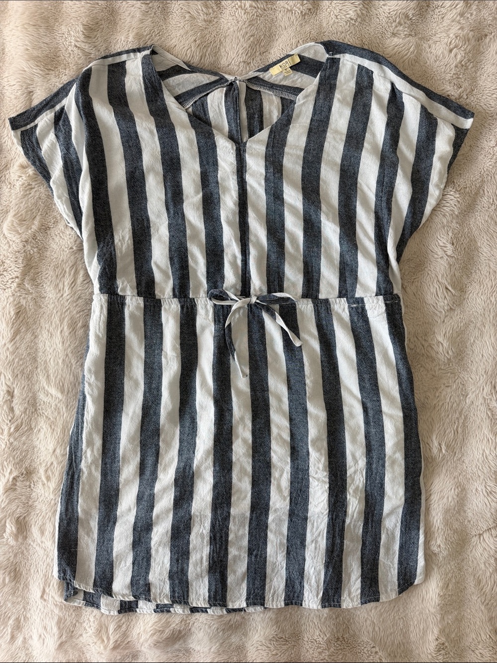 Striped Black and White Kids Dress with Tie Waist